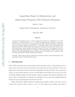 Logarithmic Regret in Multisecretary and Online Linear Programs with
  Continuous Valuations