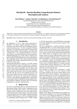 SberQuAD -- Russian Reading Comprehension Dataset: Description and
  Analysis