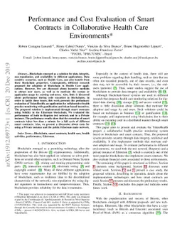 Performance and Cost Evaluation of Smart Contracts in Collaborative
  Health Care Environments