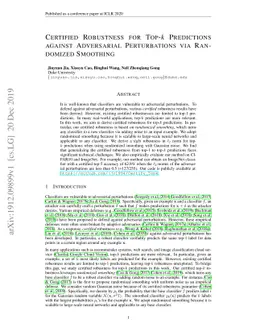 Certified Robustness for Top-k Predictions against Adversarial
  Perturbations via Randomized Smoothing