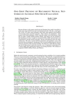 One-Shot Pruning of Recurrent Neural Networks by Jacobian Spectrum
  Evaluation