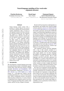 Neural language modeling of free word order argument structure