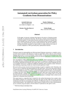 Automated curriculum generation for Policy Gradients from Demonstrations