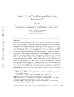 Real-time Travel Time Estimation Using Matrix Factorization