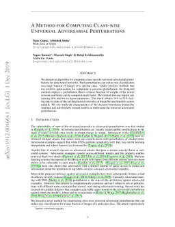A Method for Computing Class-wise Universal Adversarial Perturbations