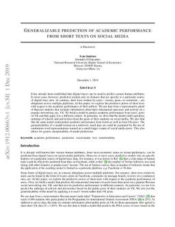 Generalizable prediction of academic performance from short texts on
  social media