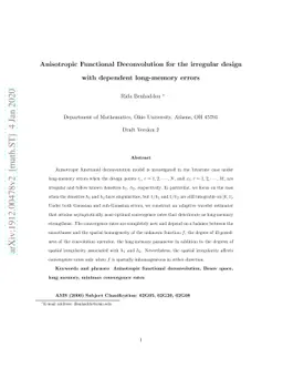 Anisotropic Functional Deconvolution for the irregular design with
  dependent long-memory errors