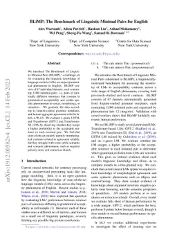 BLiMP: The Benchmark of Linguistic Minimal Pairs for English