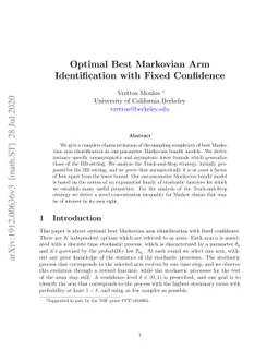 Optimal Best Markovian Arm Identification with Fixed Confidence