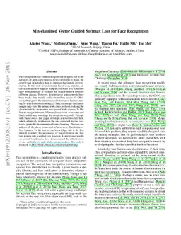 Mis-classified Vector Guided Softmax Loss for Face Recognition