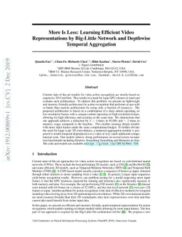 More Is Less: Learning Efficient Video Representations by Big-Little
  Network and Depthwise Temporal Aggregation