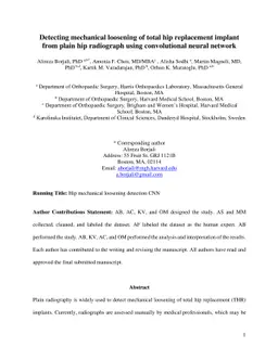Detecting mechanical loosening of total hip replacement implant from
  plain radiograph using deep convolutional neural network