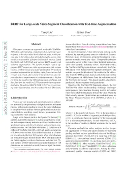 BERT for Large-scale Video Segment Classification with Test-time
  Augmentation