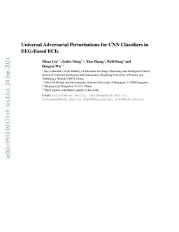 Universal Adversarial Perturbations for CNN Classifiers in EEG-Based
  BCIs