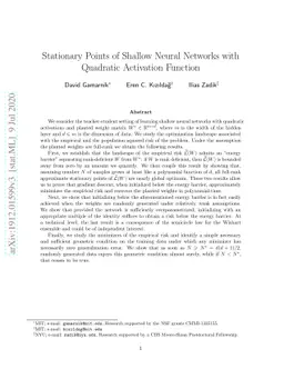 Stationary Points of Shallow Neural Networks with Quadratic Activation
  Function