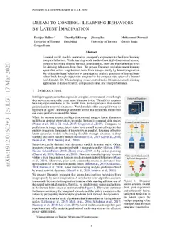 Dream to Control: Learning Behaviors by Latent Imagination