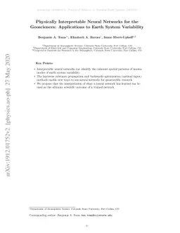 Physically Interpretable Neural Networks for the Geosciences:
  Applications to Earth System Variability