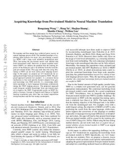 Acquiring Knowledge from Pre-trained Model to Neural Machine Translation