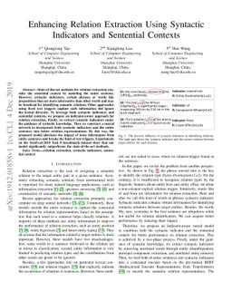 Enhancing Relation Extraction Using Syntactic Indicators and Sentential
  Contexts