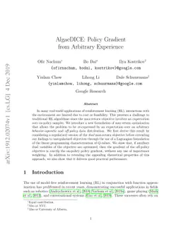 AlgaeDICE: Policy Gradient from Arbitrary Experience