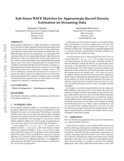Sub-linear RACE Sketches for Approximate Kernel Density Estimation on
  Streaming Data