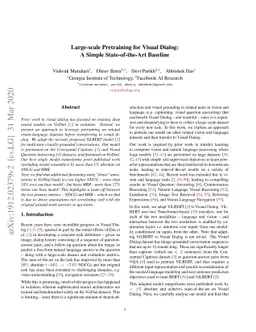 Large-scale Pretraining for Visual Dialog: A Simple State-of-the-Art
  Baseline