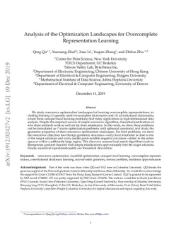Analysis of the Optimization Landscapes for Overcomplete Representation
  Learning