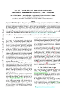 Love Me, Love Me, Say (and Write!) that You Love Me: Enriching the
  WASABI Song Corpus with Lyrics Annotations