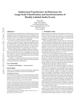 Audiovisual Transformer Architectures for Large-Scale Classification and
  Synchronization of Weakly Labeled Audio Events