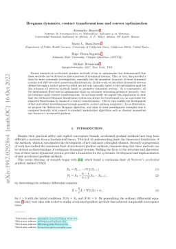 Bregman dynamics, contact transformations and convex optimization