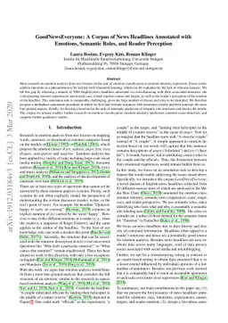 GoodNewsEveryone: A Corpus of News Headlines Annotated with Emotions,
  Semantic Roles, and Reader Perception