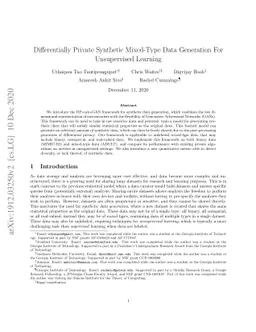 Differentially Private Synthetic Mixed-Type Data Generation For
  Unsupervised Learning