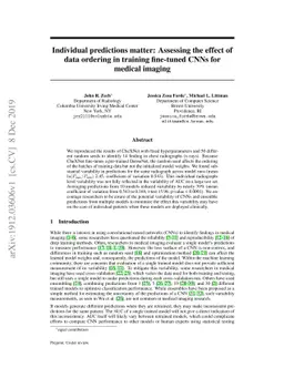 Individual predictions matter: Assessing the effect of data ordering in
  training fine-tuned CNNs for medical imaging
