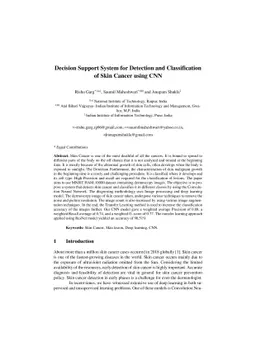Decision Support System for Detection and Classification of Skin Cancer
  using CNN
