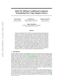 InfoCNF: An Efficient Conditional Continuous Normalizing Flow with
  Adaptive Solvers