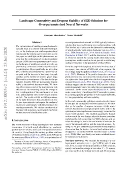 Landscape Connectivity and Dropout Stability of SGD Solutions for
  Over-parameterized Neural Networks