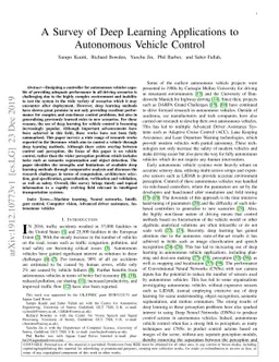 A Survey of Deep Learning Applications to Autonomous Vehicle Control