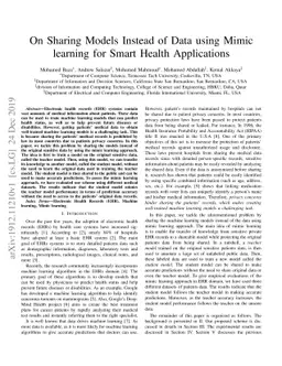 On Sharing Models Instead of Data using Mimic learning for Smart Health
  Applications