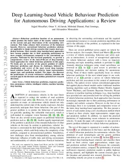 Deep Learning-based Vehicle Behaviour Prediction For Autonomous Driving
  Applications: A Review