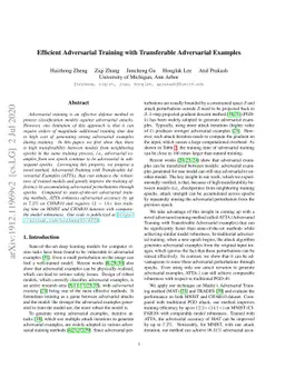 Efficient Adversarial Training with Transferable Adversarial Examples