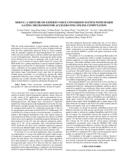 MoEVC: A Mixture-of-experts Voice Conversion System with Sparse Gating
  Mechanism for Accelerating Online Computation