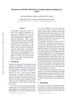 Tha3aroon at NSURL-2019 Task 8: Semantic Question Similarity in Arabic