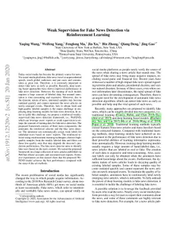 Weak Supervision for Fake News Detection via Reinforcement Learning