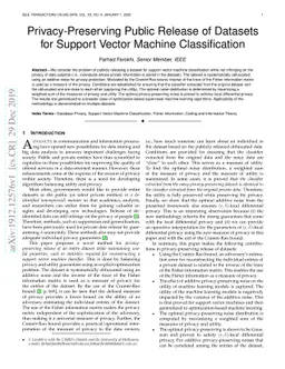 Privacy-Preserving Public Release of Datasets for Support Vector Machine
  Classification