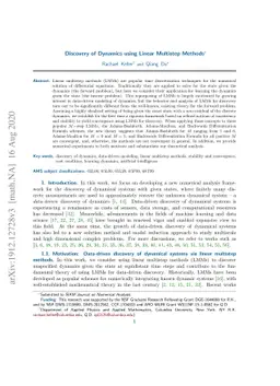 Discovery of Dynamics Using Linear Multistep Methods