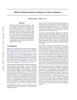 Multiview Representation Learning for a Union of Subspaces