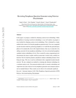 Revisiting Paraphrase Question Generator using Pairwise Discriminator