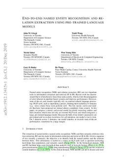 End-to-end Named Entity Recognition and Relation Extraction using
  Pre-trained Language Models