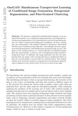 OneGAN: Simultaneous Unsupervised Learning of Conditional Image
  Generation, Foreground Segmentation, and Fine-Grained Clustering