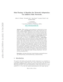 Side-Tuning: A Baseline for Network Adaptation via Additive Side
  Networks